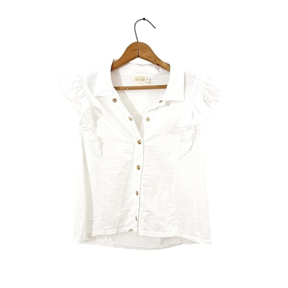 Nation LTD Archer Ruffled Button‎ Up White Top - Size Small - Picture 1 of 8